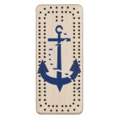 Anchor & Line Navy Wood Cribbage Board (Front Vertical)