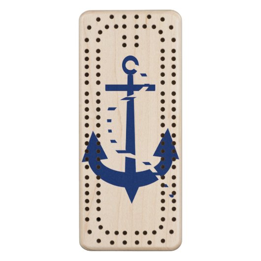 Anchor & Line Navy Wood Cribbage Board (Front Vertical)