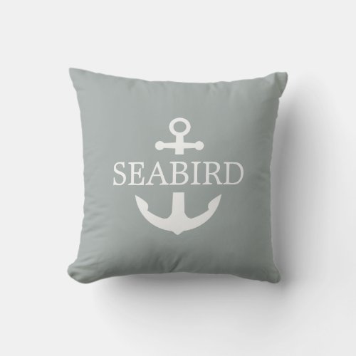 Anchor Logo  Custom Boat Name Solid Gray Green Outdoor Pillow