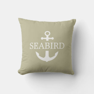 Anchor Logo Solid Gray Olive Green. Boat Outdoor Pillow