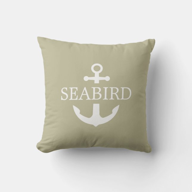 Anchor Logo Solid Gray Olive Green. Boat Outdoor Pillow (Front)