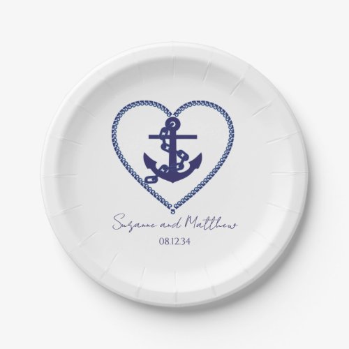 Anchor Love Nautical Wedding Paper Plates