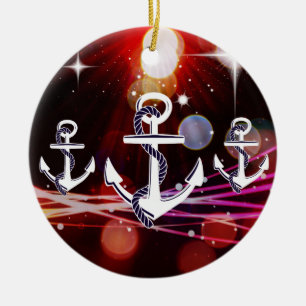 Anchor Me to the Stars Nautical Abstract Design Ceramic Ornament