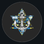 Anchor Menorah Star Hanukkah Boating Sailing Chanu Classic Round Sticker<br><div class="desc">Anchor Menorah Star Hanukkah Boating Sailing Chanukah Jewish</div>