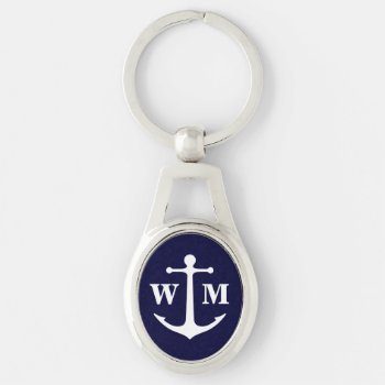 Anchor Monogram Metal Keychain by GiftCorner at Zazzle
