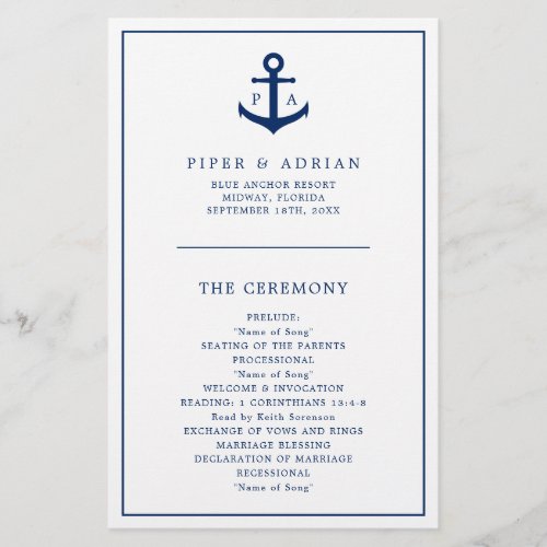 Anchor Monogram Nautical Budget Wedding Program Flyer