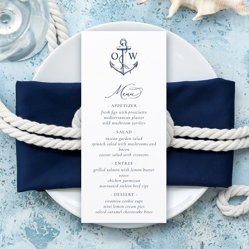 Anchor Monogram Nautical Wedding Menu