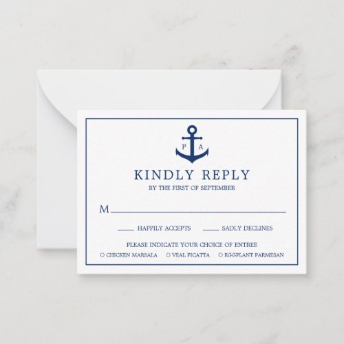 Anchor Monogram Nautical Wedding Mini RSVP Card