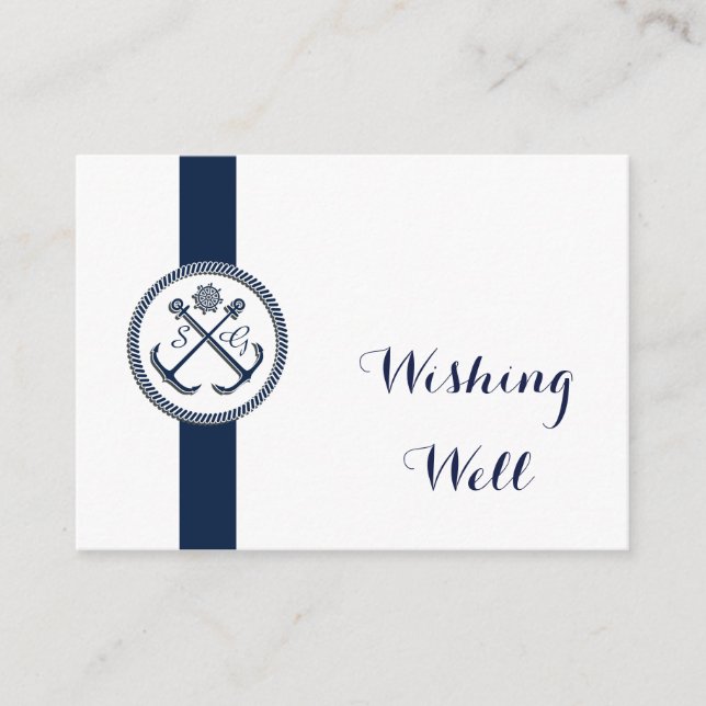 Anchor Monogram Nautical Wedding wishing well card (Front)