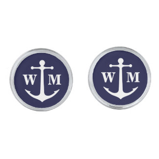 Anchor Monogram Silver Finish Cuff Links