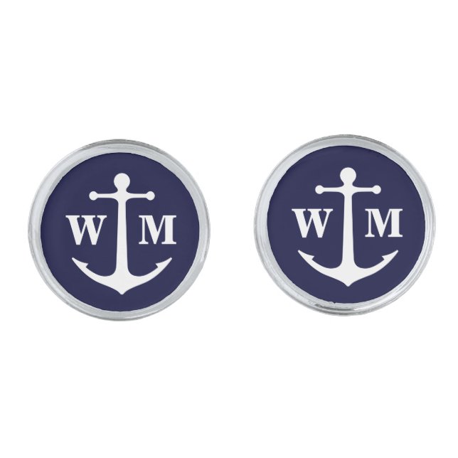 Anchor Monogram Silver Finish Cuff Links (Front)