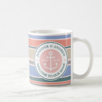 Anchor Monogram Trendy Stripes Pink Nautical Beach Coffee Mug