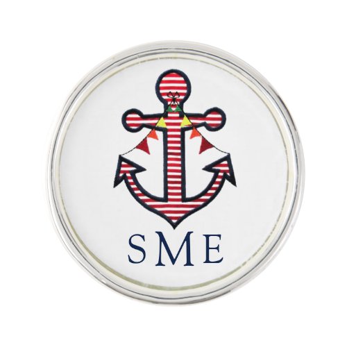 Anchor Monogram with Red Stripes  Bunting Banner Lapel Pin