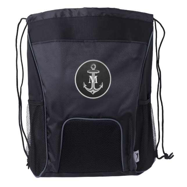 Anchor Monogrammed Drawstring Backpack (Front)