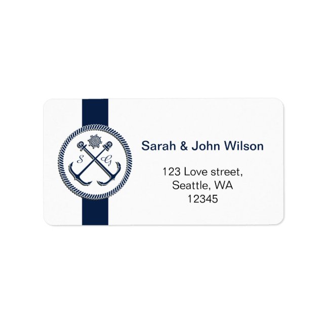 Anchor Monograms, Nautical wedding  address labels (Front)