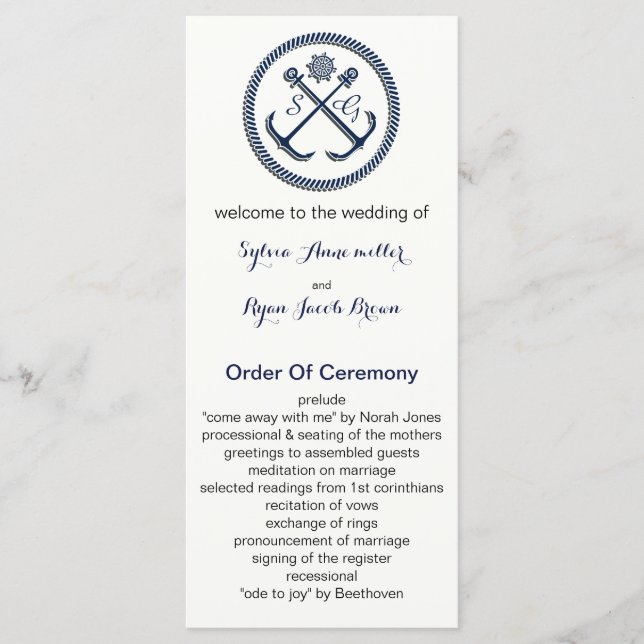 Anchor Monograms, Nautical wedding programs (Front)