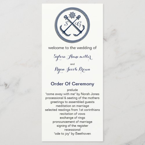 Anchor Monograms Nautical wedding programs