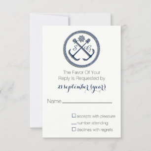 Anchor Monograms, Nautical Wedding rsvp 3.5 x 5