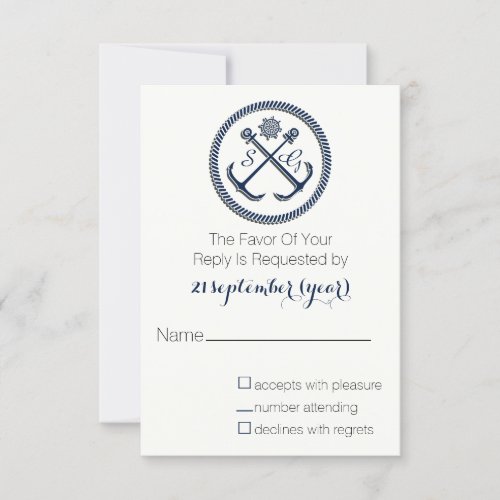 Anchor Monograms Nautical Wedding rsvp 35 x 5