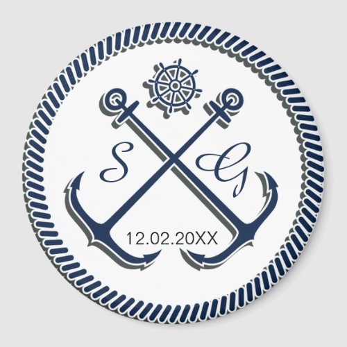 Anchor Monograms Nautical wedding save the date Magnet