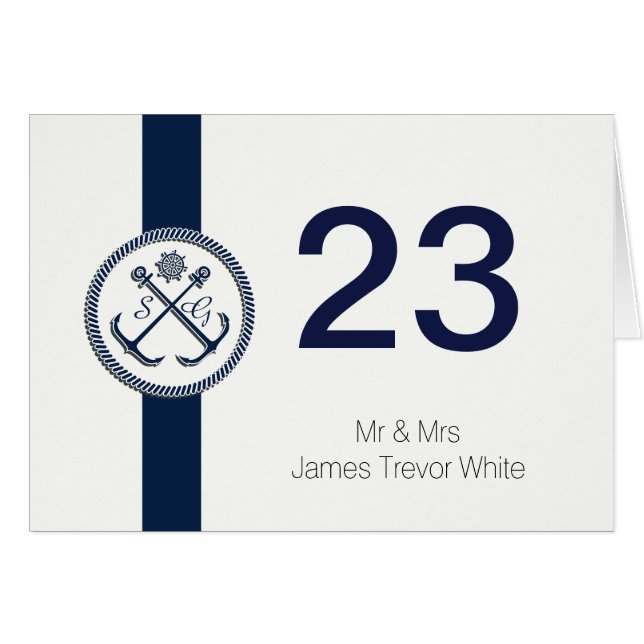 Anchor Monograms, Nautical Wedding table numbers (Front Horizontal)