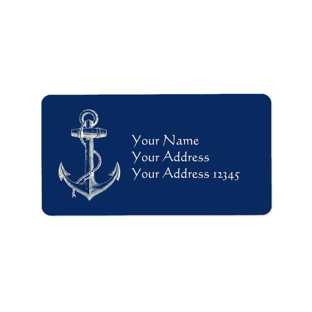 Anchor Nautical Address Label Gift Navy Blue White | Zazzle