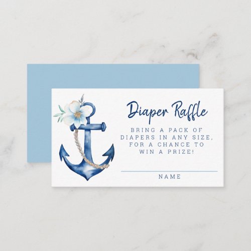 Anchor Nautical Baby Shower Diaper Raffle Ticket Enclosure Card