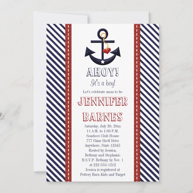 Anchor Nautical Baby Shower Invitations (Front)