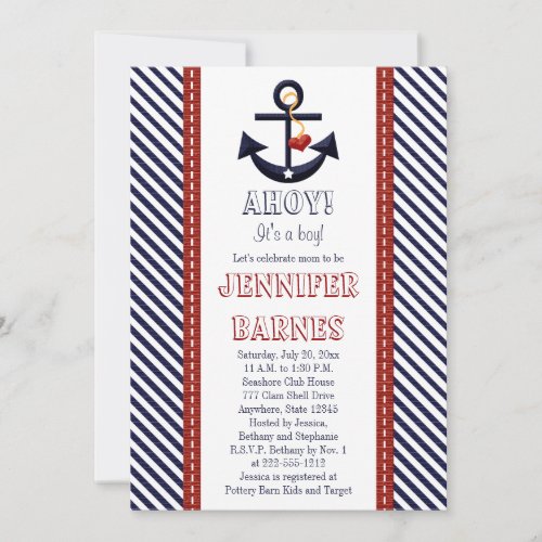 Anchor Nautical Baby Shower Invitations