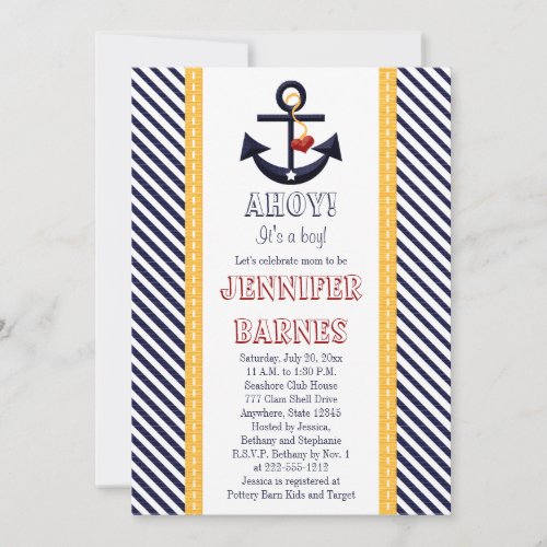 Anchor Nautical Baby Shower Invitations Yellow