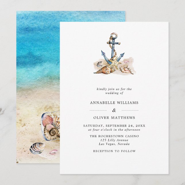 Anchor Nautical Beach Summer Wedding  Invitation (Front/Back)