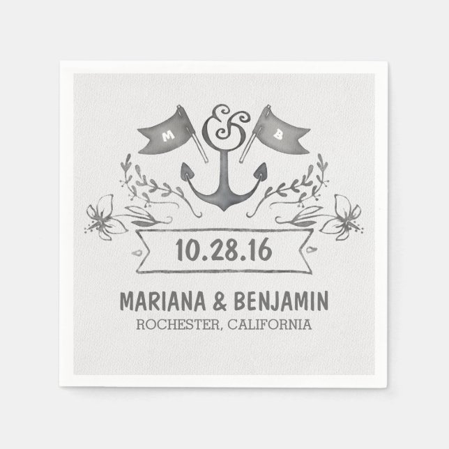 anchor nautical beach wedding paper napkins (Front)