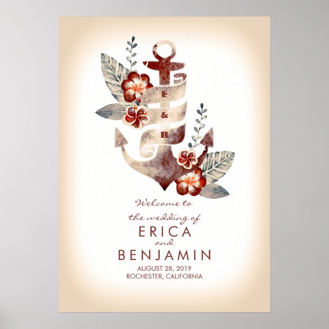 Anchor Nautical Beach Wedding Welcome Sign (Front)