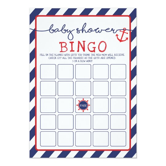 Anchor Nautical Bingo Baby Shower Game Ahoy Boy Invitation