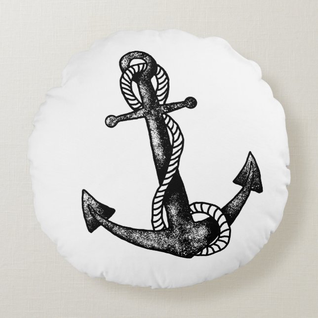 Anchor Nautical Black and white Round Pillow (Front)