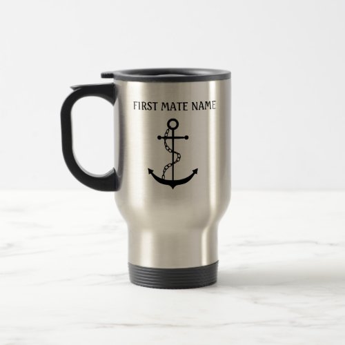 Anchor Nautical Black Silver Custom First Mate Travel Mug