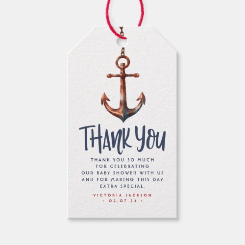 Anchor Nautical Blue and Red Baby Shower Thank You Gift Tags