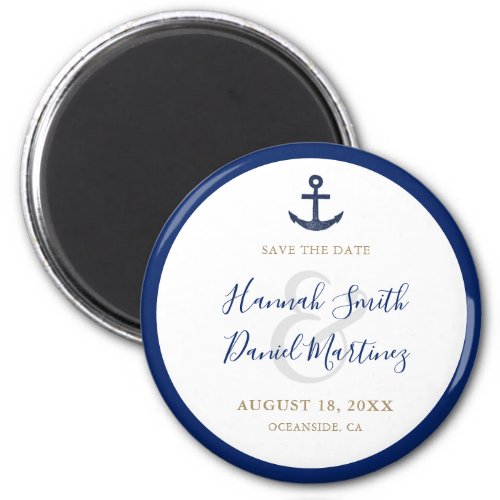 Anchor Nautical Blue Wedding Save the Date Round Magnet