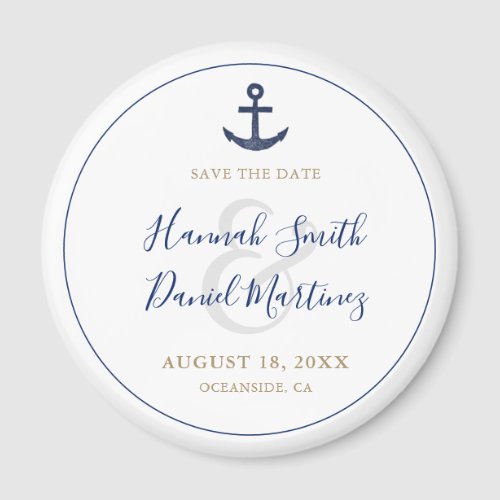 Anchor Nautical Blue Wedding Save the Date Round Magnet