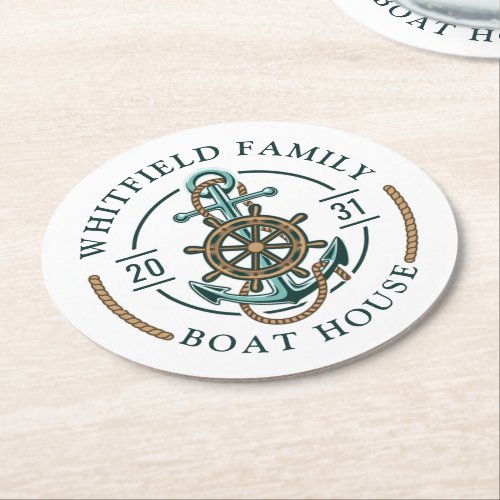 Anchor Nautical Boat Wheel and Rope Family Round Paper Coaster