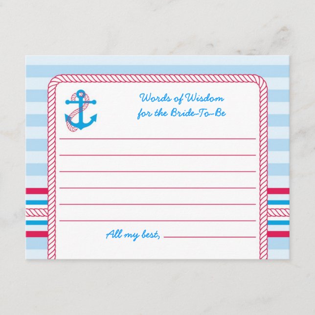 Anchor Nautical Bridal Advise Card (Front)