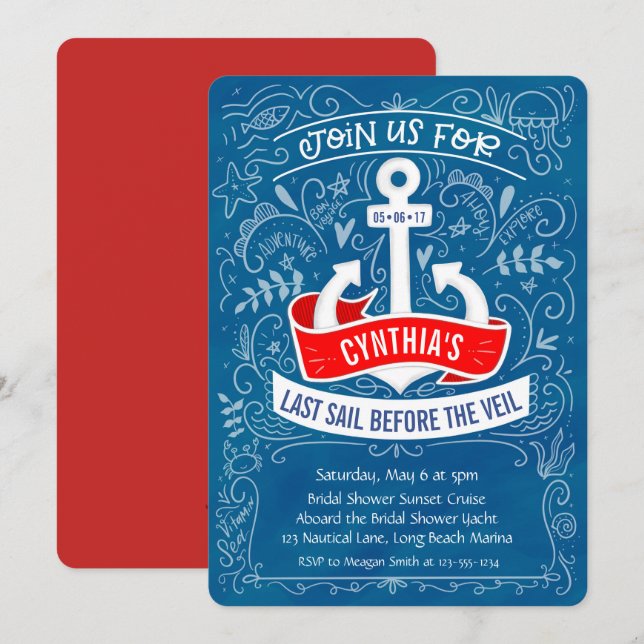 Anchor Nautical Bridal Shower Cruise Invitation (Front/Back)