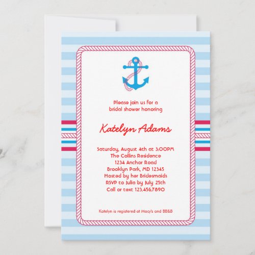 Anchor Nautical Bridal Shower Invitation