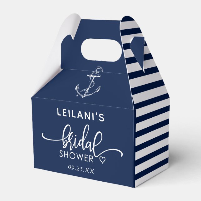 Anchor Nautical Bridal Shower Navy Blue Favor Boxes (Front Side)