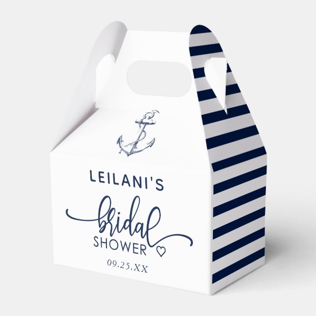 Anchor Nautical Bridal Shower White Favor Boxes (Front Side)