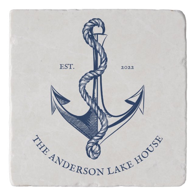 Anchor Nautical Custom Name Lake House Boat Trivet (Front)