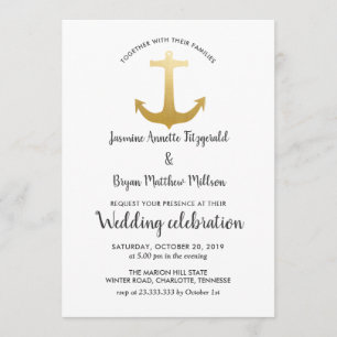 Anchor Nautical Faux Gold Foil Ocean Wedding Invitation