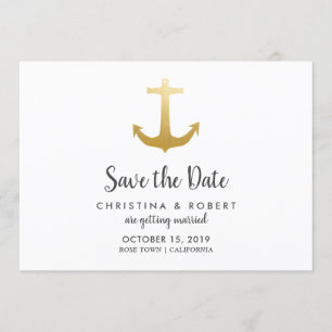 Anchor Nautical Faux Gold Foil Save The Date Invitation
