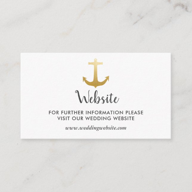 Anchor Nautical Faux Gold Foil | Wedding Website Enclosure Card (Front)