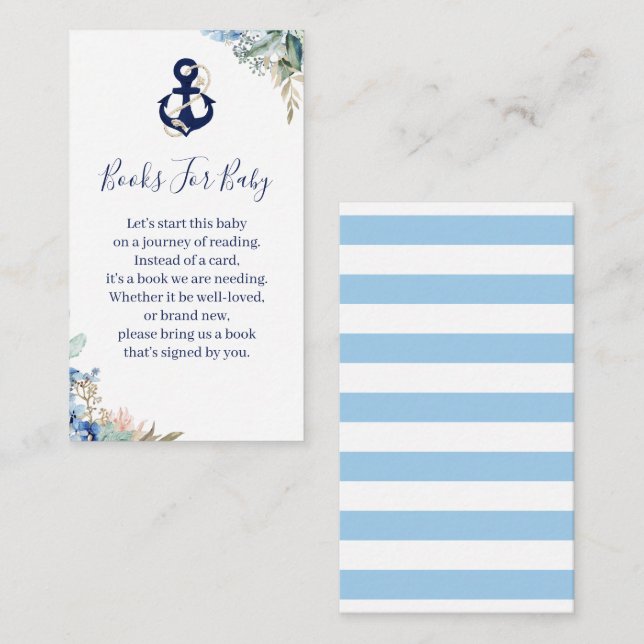 Anchor Nautical Floral Baby Shower Book Request Enclosure Card (Front/Back)